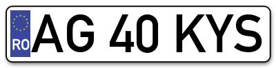 Placuta inmatriculare numar auto  AG-40-KYS, AG 40 KYS, AG40KYS