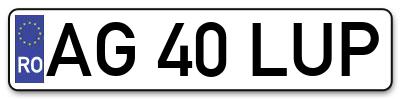 Placuta inmatriculare numar auto  AG-40-LUP, AG 40 LUP, AG40LUP
