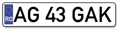 Placuta inmatriculare numar auto  AG-43-GAK, AG 43 GAK, AG43GAK