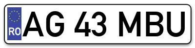 Placuta inmatriculare numar auto  AG-43-MBU, AG 43 MBU, AG43MBU