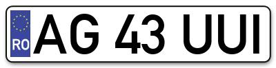 Placuta inmatriculare numar auto  AG-43-UUI, AG 43 UUI, AG43UUI