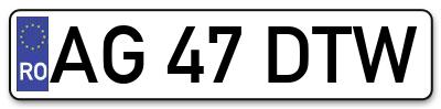 Placuta inmatriculare numar auto  AG-47-DTW, AG 47 DTW, AG47DTW