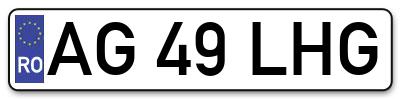 Placuta inmatriculare numar auto  AG-49-LHG, AG 49 LHG, AG49LHG