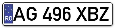 Placuta inmatriculare numar auto  AG-496-XBZ, AG 496 XBZ, AG496XBZ