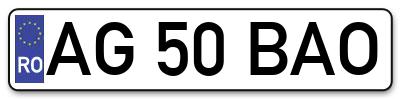 Placuta inmatriculare numar auto  AG-50-BAO, AG 50 BAO, AG50BAO