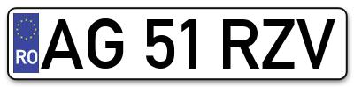 Placuta inmatriculare numar auto  AG-51-RZV, AG 51 RZV, AG51RZV