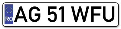 Placuta inmatriculare numar auto  AG-51-WFU, AG 51 WFU, AG51WFU