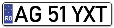 Placuta inmatriculare numar auto  AG-51-YXT, AG 51 YXT, AG51YXT