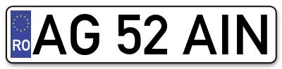 Placuta inmatriculare numar auto  AG-52-AIN, AG 52 AIN, AG52AIN