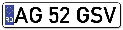Placuta inmatriculare numar auto  AG-52-GSV, AG 52 GSV, AG52GSV