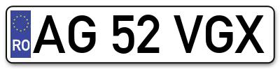 Placuta inmatriculare numar auto  AG-52-VGX, AG 52 VGX, AG52VGX