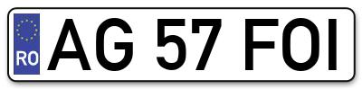 Placuta inmatriculare numar auto  AG-57-FOI, AG 57 FOI, AG57FOI