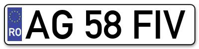 Placuta inmatriculare numar auto  AG-58-FIV, AG 58 FIV, AG58FIV