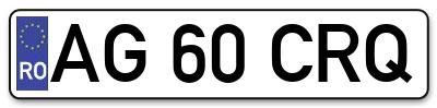 Placuta inmatriculare numar auto  AG-60-CRQ, AG 60 CRQ, AG60CRQ