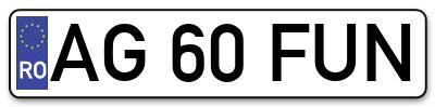 Placuta inmatriculare numar auto  AG-60-FUN, AG 60 FUN, AG60FUN