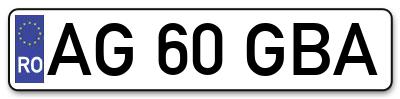 Placuta inmatriculare numar auto  AG-60-GBA, AG 60 GBA, AG60GBA