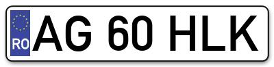 Placuta inmatriculare numar auto  AG-60-HLK, AG 60 HLK, AG60HLK