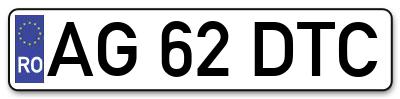 Placuta inmatriculare numar auto  AG-62-DTC, AG 62 DTC, AG62DTC