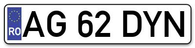 Placuta inmatriculare numar auto  AG-62-DYN, AG 62 DYN, AG62DYN