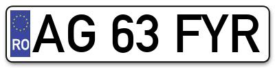Placuta inmatriculare numar auto  AG-63-FYR, AG 63 FYR, AG63FYR