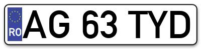 Placuta inmatriculare numar auto  AG-63-TYD, AG 63 TYD, AG63TYD