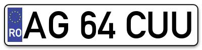 Placuta inmatriculare numar auto  AG-64-CUU, AG 64 CUU, AG64CUU