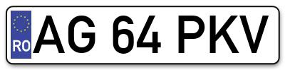 Placuta inmatriculare numar auto  AG-64-PKV, AG 64 PKV, AG64PKV