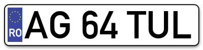 Placuta inmatriculare numar auto  AG-64-TUL, AG 64 TUL, AG64TUL
