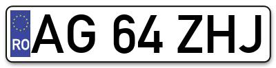 Placuta inmatriculare numar auto  AG-64-ZHJ, AG 64 ZHJ, AG64ZHJ