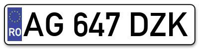 Placuta inmatriculare numar auto  AG-647-DZK, AG 647 DZK, AG647DZK