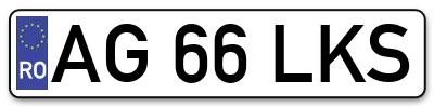 Placuta inmatriculare numar auto  AG-66-LKS, AG 66 LKS, AG66LKS