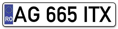 Placuta inmatriculare numar auto  AG-665-ITX, AG 665 ITX, AG665ITX