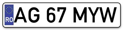 Placuta inmatriculare numar auto  AG-67-MYW, AG 67 MYW, AG67MYW