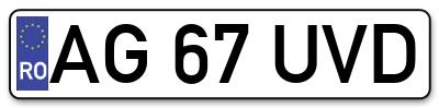 Placuta inmatriculare numar auto  AG-67-UVD, AG 67 UVD, AG67UVD