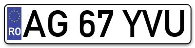 Placuta inmatriculare numar auto  AG-67-YVU, AG 67 YVU, AG67YVU