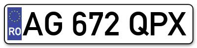 Placuta inmatriculare numar auto  AG-672-QPX, AG 672 QPX, AG672QPX