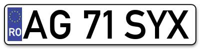 Placuta inmatriculare numar auto  AG-71-SYX, AG 71 SYX, AG71SYX