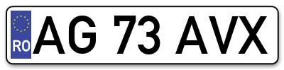 Placuta inmatriculare numar auto  AG-73-AVX, AG 73 AVX, AG73AVX