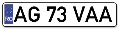 Placuta inmatriculare numar auto  AG-73-VAA, AG 73 VAA, AG73VAA