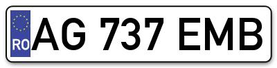 Placuta inmatriculare numar auto  AG-737-EMB, AG 737 EMB, AG737EMB