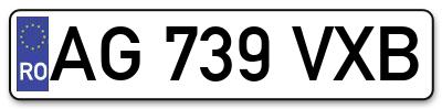 Placuta inmatriculare numar auto  AG-739-VXB, AG 739 VXB, AG739VXB