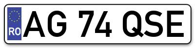 Placuta inmatriculare numar auto  AG-74-QSE, AG 74 QSE, AG74QSE