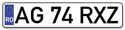 Placuta inmatriculare numar auto  AG-74-RXZ, AG 74 RXZ, AG74RXZ