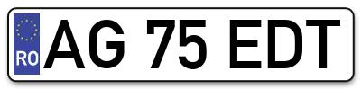 Placuta inmatriculare numar auto  AG-75-EDT, AG 75 EDT, AG75EDT