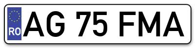 Placuta inmatriculare numar auto  AG-75-FMA, AG 75 FMA, AG75FMA