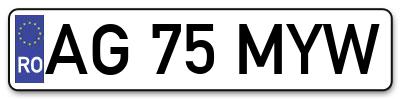 Placuta inmatriculare numar auto  AG-75-MYW, AG 75 MYW, AG75MYW