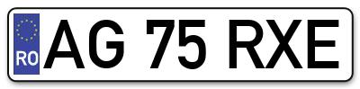 Placuta inmatriculare numar auto  AG-75-RXE, AG 75 RXE, AG75RXE