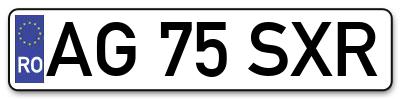 Placuta inmatriculare numar auto  AG-75-SXR, AG 75 SXR, AG75SXR