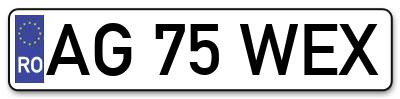 Placuta inmatriculare numar auto  AG-75-WEX, AG 75 WEX, AG75WEX