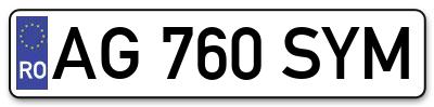 Placuta inmatriculare numar auto  AG-760-SYM, AG 760 SYM, AG760SYM